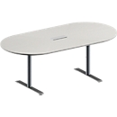 Schäfer Shop Genius Mesa de reuniones MODENA FLEX, ajustable en altura, sin cuadro de conexión, forma ovalada, pata en T de tubo redondo, An 2000 x P 1000 mm, gris luminoso