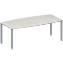 Schäfer Shop Genius MODENA FLEX meeting table, height-adjustable, boat-shaped, 4 square tube legs, W 2000 x D 1000/800 mm, without connection frame, light grey