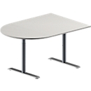 Schäfer Shop Genius MODENA FLEX meeting table, height adjustable, semicircular shape, T-leg made of round tube, W 1400 x D 1000 mm, luminous grey