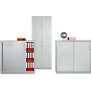 Schäfer Shop Genius Querrollladenschrank TETRIS SOLID, 3 OH, B 1200 x T 413 x H 1170 mm, mit Böden und Abdeckplatte, lichtgrau/weißalu 