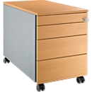 Schäfer Shop Genius Rollcontainer 1233, 3 Schubladen, 1 Utensilienauszug, Zentralverschluss, seitliche Griffnut, B 435 x T 765 x H 577 mm, weißalu/weißalu/Buche-Dekor