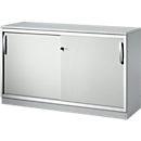 Schäfer Shop Genius Schiebetürenschrank TETRIS SOLID, 2 OH, B 1200 x H 818 mm, Mitteltrennwand, 19 mm Abdeckplatte, lichtgrau/weißalu 