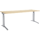 Schäfer Shop Genius Schreibtisch ERGOSTYLE S, manuell höhenverstellbar, Rechteck, C-Fuß, B 2000 x T 800 x H 675-895 mm, ahorn/weißaluminium