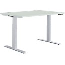 Schäfer Shop Genius Schreibtisch MODENA FLEX, elektrisch höhenverstellbar, Rechteck, T-Fuss, B 1200 x T 800 mm, lichtgrau/weissalu