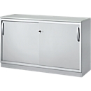 Schäfer Shop  Genius Schuifdeurkast TETRIS SOLID, 2 ordnerhoogten, B 1200 x H 818 mm, middenwand, 19 mm afdekplaat, lichtgrijs/blank aluminium 