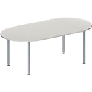 Schäfer Shop Genius Table de réunion MODENA FLEX, hauteur ajustable, en forme d'ovale, 4 pieds avec tubes ronds, 2000 x 1000 mm, gris clair 