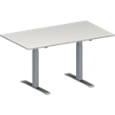 Schäfer Shop Genius Table de réunion MODENA FLEX, hauteur ajustable, en forme de rectangle, pieds en T avec tubes rectangulaires, l. 1400 x P 800 mm, gris clair 