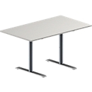 Schäfer Shop Genius Table de réunion MODENA FLEX, hauteur ajustable, en forme de rectangle, pieds en T avec tubes ronds, l. 1400 x P 800 mm, gris clair 