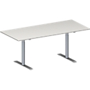 Schäfer Shop Genius Table de réunion MODENA FLEX, hauteur ajustable, en forme de rectangle, pieds en T avec tubes ronds, l. 1800 x P 800 mm, gris clair 