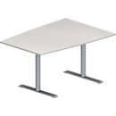 Schäfer Shop Genius Table de réunion MODENA FLEX, hauteur ajustable, en forme de tonneau, pieds en T avec tubes ronds, l. 1400 x P 1000 mm, gris clair 