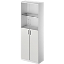 Schäfer Shop Genius TETRIS SOLID combination cupboard, 6 AA, glass doors and hinged doors, W 800 mm, lockable, glass/light grey/white aluminium