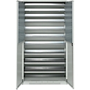 Schäfer Shop Genius tijdschriftenkast FS, 5 OH, afsluitbaar, 10 legborden, 2 geperforeerde legborden, tot 450 kg, B 1055 x D 520 x H 1950 mm, lichtgrijs/lichtgrijs