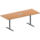 Schäfer Shop  Genius Vergadertafel MODENA FLEX, in hoogte verstelbaar, 3-voudige contactdoos, rechthoekige vorm, T-poot ronde buis, B 2000 x D 800 mm, beukenpatroon