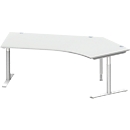 Schäfer Shop Genius Winkelschreibtisch MODENA FLEX 135°, T-Fuß-Rundrohr, B 2165 mm, Ansatz rechts, lichtgrau/weißalu