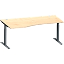 Schäfer Shop Genius Winkelschreibtisch MODENA FLEX, 90° Winkel links, T-Fuss Rechteckrohr, B 2000 x T 1200/800 x H 650-850 mm, Ahorn/anthrazit