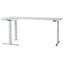 Schäfer Shop Genius Winkelschreibtisch Modena Flex, elektrisch höhenverstellbar, 90° Winkel beidseitig, B 2000 x T 1600 mm, lichtgrau/weißaluminium