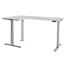 Schäfer Shop Genius Winkelschreibtisch Modena Flex, elektrisch höhenverstellbar, 90° Winkel, T-Fuß, B 2000 mm, lichtgrau/weißalu