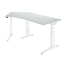 Schäfer Shop Genius Winkelschreibtisch PLANOVA ERGOSTYLE, elektrisch höhenverstellbar, 135° Winkel links, C-Fuss, B 2165 mm, lichtgrau/alusilber 