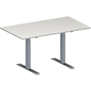 Schäfer Shop Mesa de conferencias Genius MODENA FLEX, rectangular, tubo rectangular con patas en T, ancho 1400 x fondo 800 x alto 650-850 mm, aluminio gris claro/blanco RAL 9006