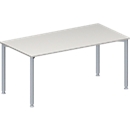 Schäfer Shop Mesa de conferencias Genius, rectangular, tubo redondo de 4 patas, An 1600 x F 800 x Al 720-840 mm, aluminio gris claro/blanco RAL 9006