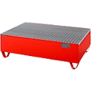 Schäfer Shop Pure Auffangwanne, mit verzinktem Gitterrost, für 2 Fässer à 200 l, B 1200 x T 800 x H 360 mm, unterfahrbar, Stahl, RAL 3000 rot