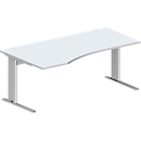 Schäfer Shop Pure Bureau PLANOVA BASIC, forme libre, approche à gauche, pied en C, L 1800 x P 1000/800 x H 717 mm, gris clair/blanc alu + passage de câbles