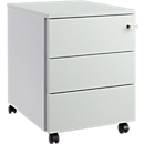 Schäfer Shop Pure Caisson roulant 333, corps en acier, façade en bois, roulettes, verrouillable, L 435 x P 565 x H 567 mm, 3 tiroirs, gris clair/aluminium blanc