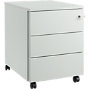 Schäfer Shop Pure Caisson roulant 333, corps en acier, façade en bois, roulettes, verrouillable, L 435 x P 565 x H 567 mm, 3 tiroirs, gris clair/gris clair