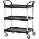 Schäfer Shop Pure Chariot multi-usages, 4 roues pivotantes en TPR avec 2 freins, 3 plateaux, L 680 x l 450 mm, plastique/aluminium, noir/argenté