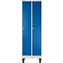 Schäfer Shop Pure Clothes Locker, 2 compartments with hat shelf/wardrobe rail/clothes hook, feet, twist lock, W 600 x D 500 x H 1850 mm, sheet steel, light grey/enz. blue