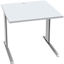 Schäfer Shop Pure desk PLANOVA BASIC, square, C-foot, W 800 x D 800 x H 717 mm, light gray/white aluminum + cable duct