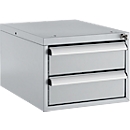 Schäfer Shop Pure ladeblok 411, voor werktafels AST31, links/rechts monteerbaar, 2 laden, afsluitbaar, tot 50 kg, staal, alu wit/blank aluminium