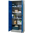 Schäfer Shop Pure Materialschrank, abschliessbar, 4 Böden, B 800 x T 400 x H 1935 mm, Stahl, lichtgrau/enzianblau