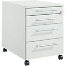Schäfer Shop Pure mobiele container 1233, uittrekbaar keukengerei + 3 laden, afsluitbaar, hoekige metalen handgrepen, B 434 x D 600 x H 570 mm, lichtgrijs/lichtgrijs