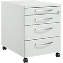 Schäfer Shop Pure mobiele container 1233, uittrekbaar keukengerei + 3 laden, afsluitbaar, ronde metalen handgrepen, B 434 x D 600 x H 570 mm, lichtgrijs