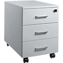Schäfer Shop Pure mobile drawer pedestal 333, 3 drawers, lockable, metal handles, powder coated sheet steel, W 420 x D 600 x H 570 mm, light grey