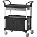 Schäfer Shop Pure multifunctionele wagen, zwart, aluminium/kunststof, met lade en kast, 4 massief rubberen zwenkwielen, L 850 x B 480 x H 1000 mm