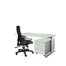 Schäfer Shop Pure Planova Basic Schreibtisch und Rollcontainer 1233, lichtgrau/weißalu 
