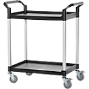 Schäfer Shop Pure Tischwagen, 2 Etagen, bis 200 kg, 2 Schiebebügel, Lenkrollen, Aluminium & Kunststoff, L 850 x B 480 x H 950 mm, Etagen schwarz