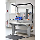 Schäfer Shop Pure werktafel AST31, elektrisch in hoogte verstelbaar, melamine blad, T-voet, tot 400 kg, B 750 x D 800 x H 725-1155 mm, blank aluminium/lichtgrijs