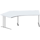 Schäfer Shop Pure Winkelschreibtisch PLANOVA BASIC, 135° Winkel links, C-Fuss, B 2165 x T 800/800 x H 717 mm, lichtgrau/weissalu + Kabelkanal