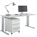 Schäfer Shop Select 2-part office furniture set Moxxo IQ, desk W 1600 x D 800 mm, C-leg + file cabinet on castors 333, light grey