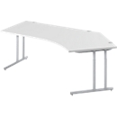 Schäfer Shop Select angled desk COMBITEC, 135° angle right, C-foot, W 2165 x D 800/800 x H 677-817 mm, light gray/white aluminum