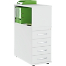 Schäfer Shop Select Anstellcontainer LOGIN, mit Aufsatzregal, 4 Schübe, B 409 x T 800 x H 1120 mm, Holz, abschließbar, lichtgrau/lichtgrau