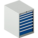 Schäfer Shop Select Armoire à tiroirs 27-36 , 7 tiroirs, jusqu'à 75 kg, l. 564 x P 725 x H 800 mm, bleu gentiane/gris clair