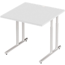Schäfer Shop Select Bureau COMBITEC, carré, pied en C, L 800 x P 800 x H 677-817 mm, gris clair/aluminium blanc