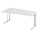 Schäfer Shop Select Bureau COMBITEC, forme libre, approche à gauche, pied en C, L 1800 x P 1000/800 x H 677-817 mm, gris clair/aluminium blanc