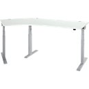 Schäfer Shop Select Bureau d'angle ERGO-T 2.0, réglage électrique de la hauteur, angle de 135° à gauche, pied en T, L 2185 mm, gris clair/alu blanc