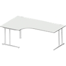Schäfer Shop Select COMBITEC hoekbureau, 90° hoek links, C-poot, B 2000 x D 1200/800 x H 677-817 mm, aluminium lichtgrijs/wit