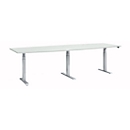 Schäfer Shop Select conference table ERGO-T 2.0 Big, up to 8 persons, electrically height adjustable, barrel, T-foot, W 2800 mm, light grey/white aluminium